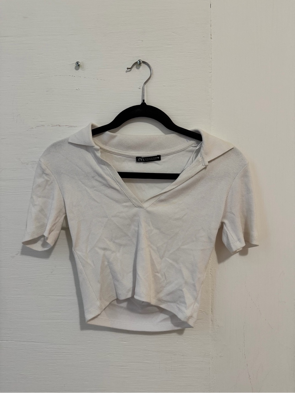 ZARA White Collared V-Neck Crop Top - Unbranded
